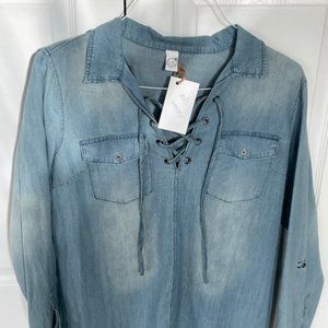 Denim lace up top - Medium